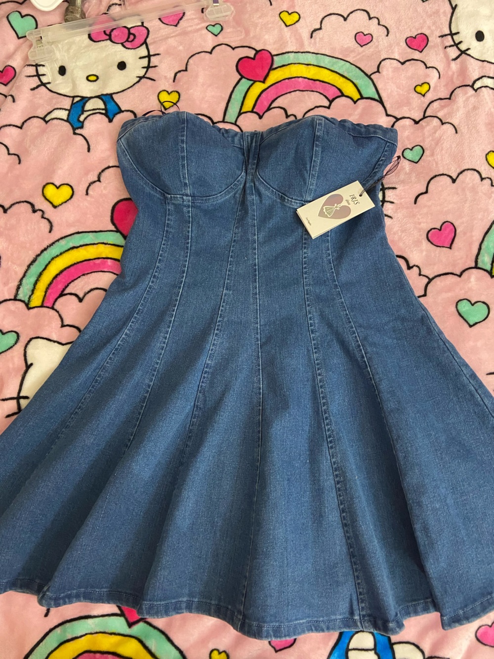 iris Blue Strapless Denim Mini Dress